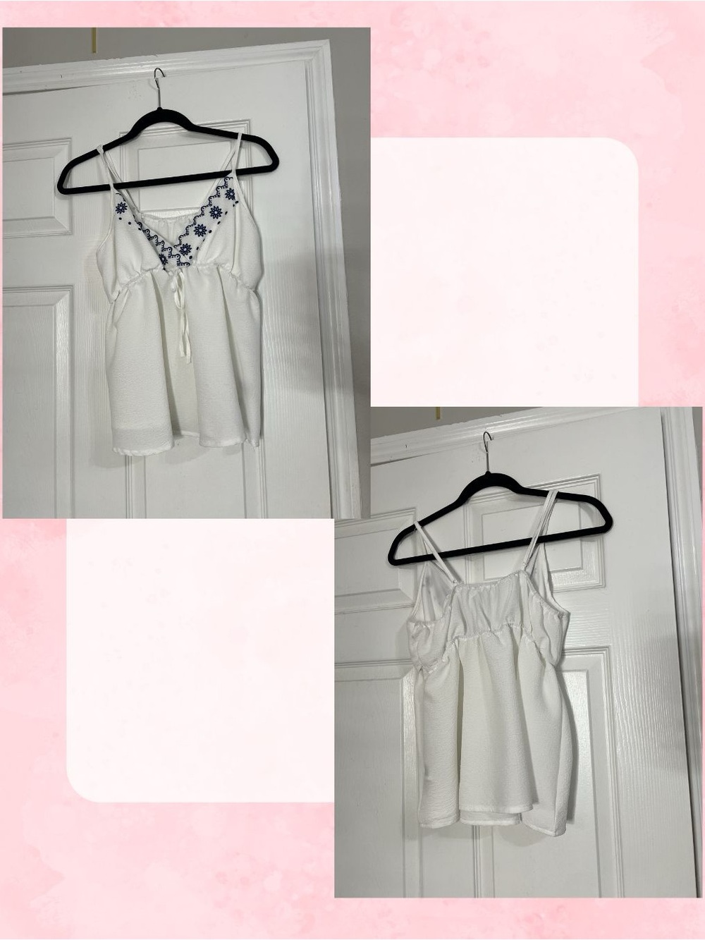 White Embroidered V-Neck Cami Crop Top